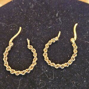 Vintage 1980s Sterling Silver with 14K Overlay Rope Hoop Earrings
